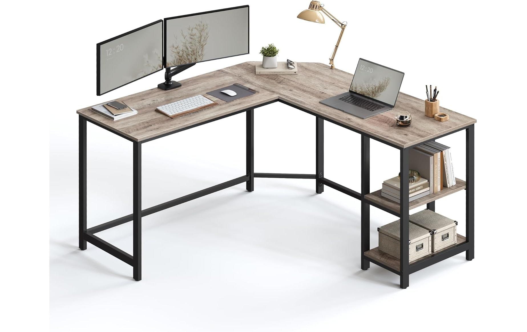 Vasagle Bürotisch grau-schwarz Ecktisch 138x138cm, 2 Regalfächer kaufen Schweiz | Mediatech.ch