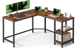 Vasagle Bürotisch braun-schwarz Ecktisch 138x138cm, 2 Regalfächer