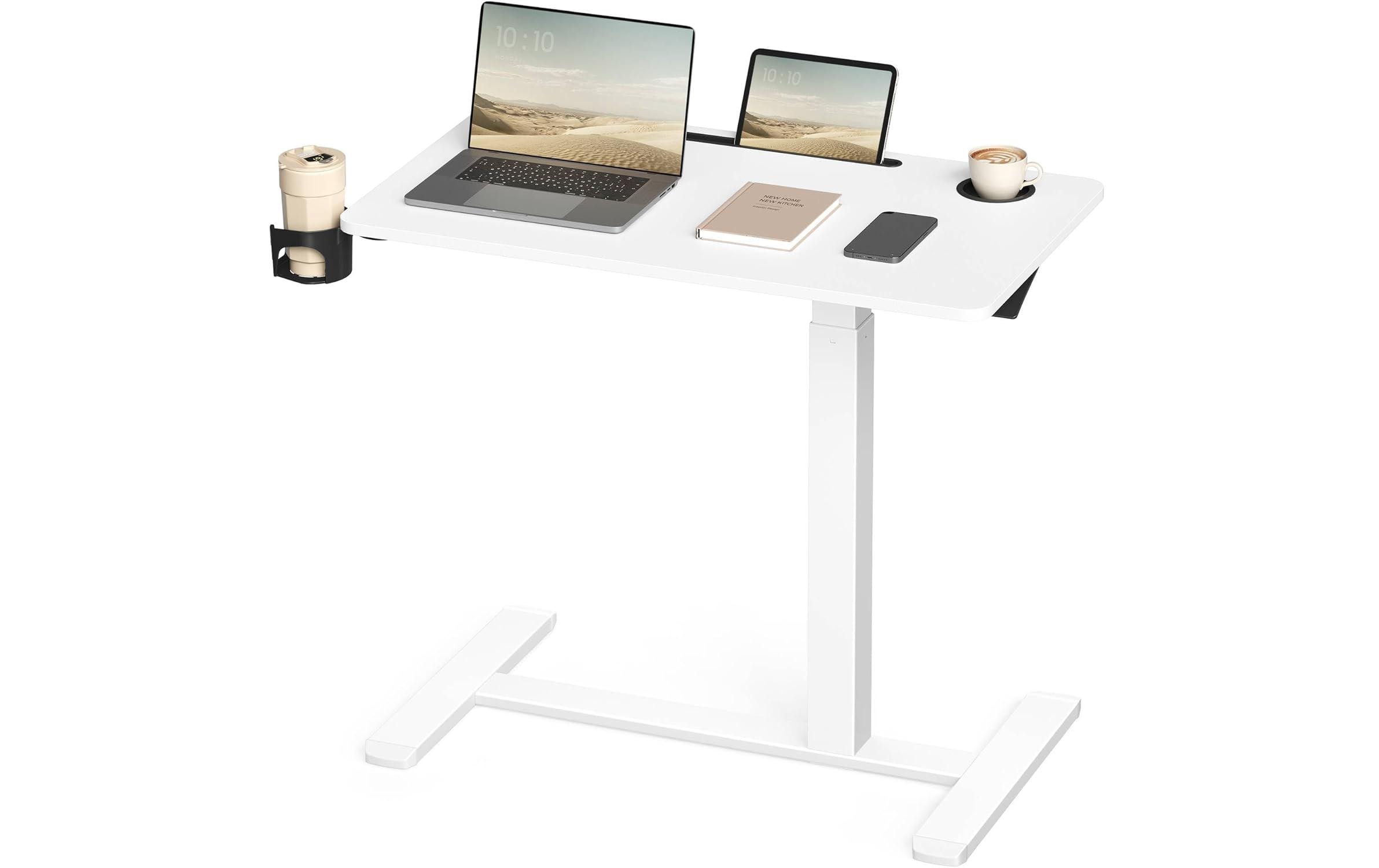Vasagle mobiler, manueller Stehtisch weiss mit Platte 140x60cm, mit Organizer, Haken kaufen Schweiz | Mediatech.ch