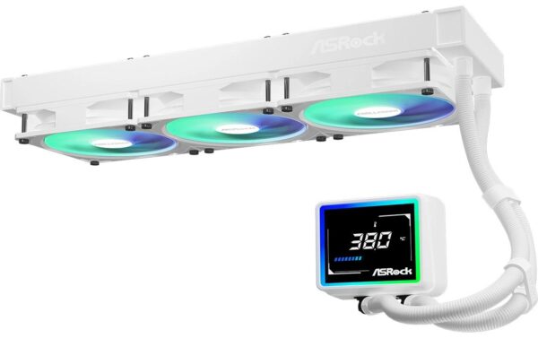 2044896_2 - Mediatech ASRock Challenger White 360 Digital Liquid CPU Cooler, 3.4 Disp., 3x120mm ARGB