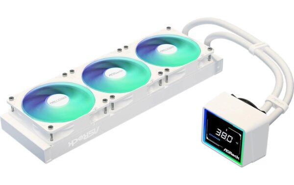 2044896_3 - Mediatech ASRock Challenger White 360 Digital Liquid CPU Cooler, 3.4 Disp., 3x120mm ARGB