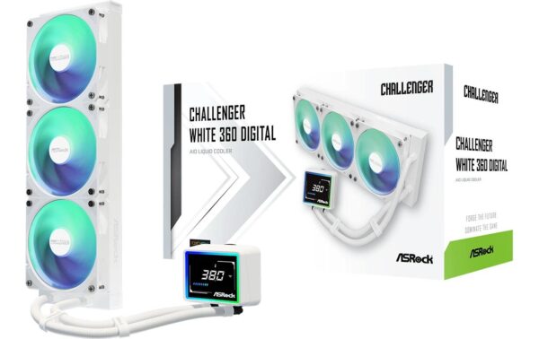 2044896_4 - Mediatech ASRock Challenger White 360 Digital Liquid CPU Cooler, 3.4 Disp., 3x120mm ARGB