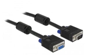 Monitorverlängerungskabel VGA, M/F, 2 Meter Stecker-Buchse, 2xFerritkern, 15Pin