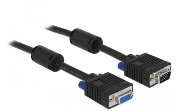 Monitorverlängerungskabel VGA, M/F, 5 Meter Stecker-Buchse, 2xFerritkern, 15Pin