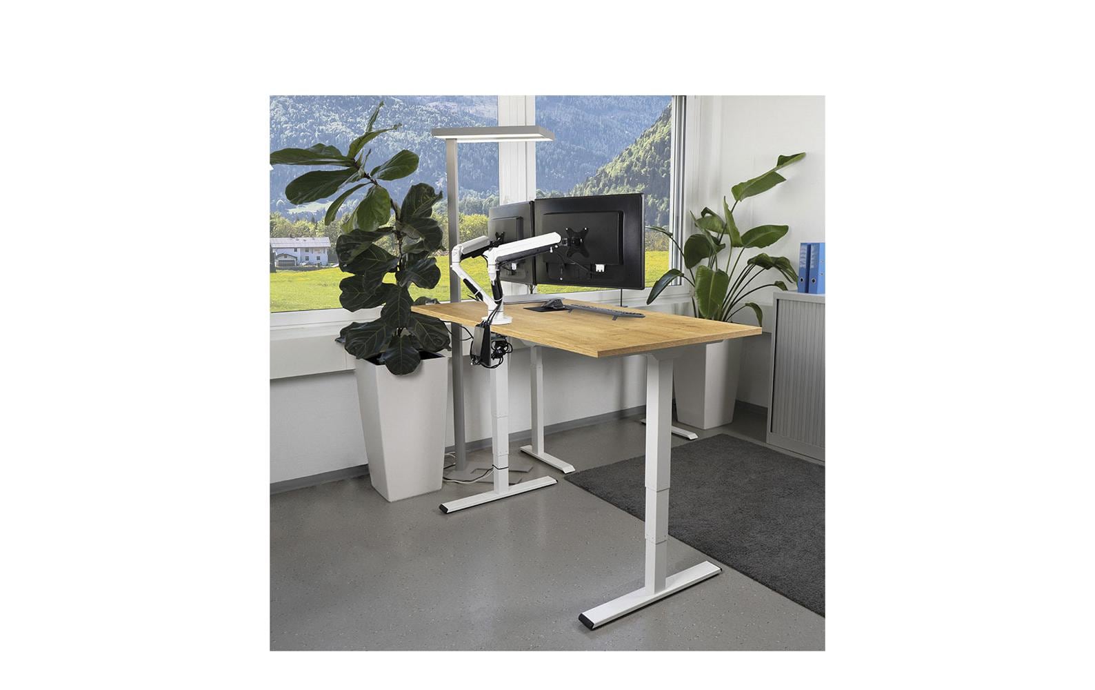 2087752_2 - Mediatech Contini Tisch höhenverstellbar Eiche Tischplatte 1.4x 0.8 m, Gestell weiss