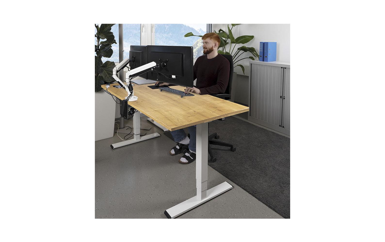 2087752_3 - Mediatech Contini Tisch höhenverstellbar Eiche Tischplatte 1.4x 0.8 m, Gestell weiss