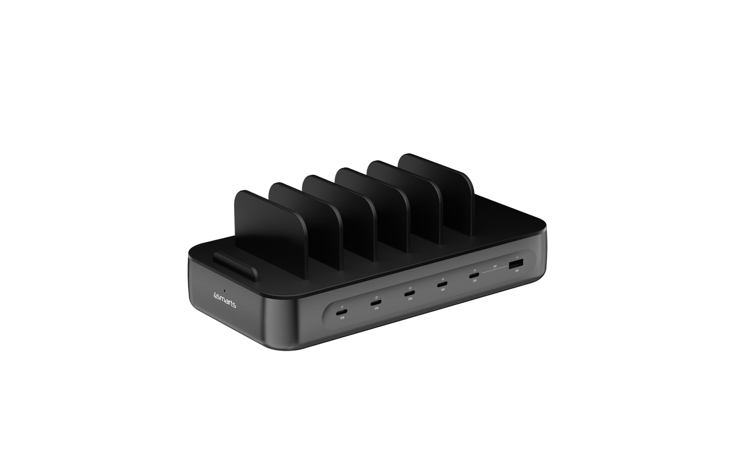 2090770_1 - Mediatech 4smarts Ladestation Team, Schwarz 100W, 5x USB-C, 1x USB-A, 6 Kabel
