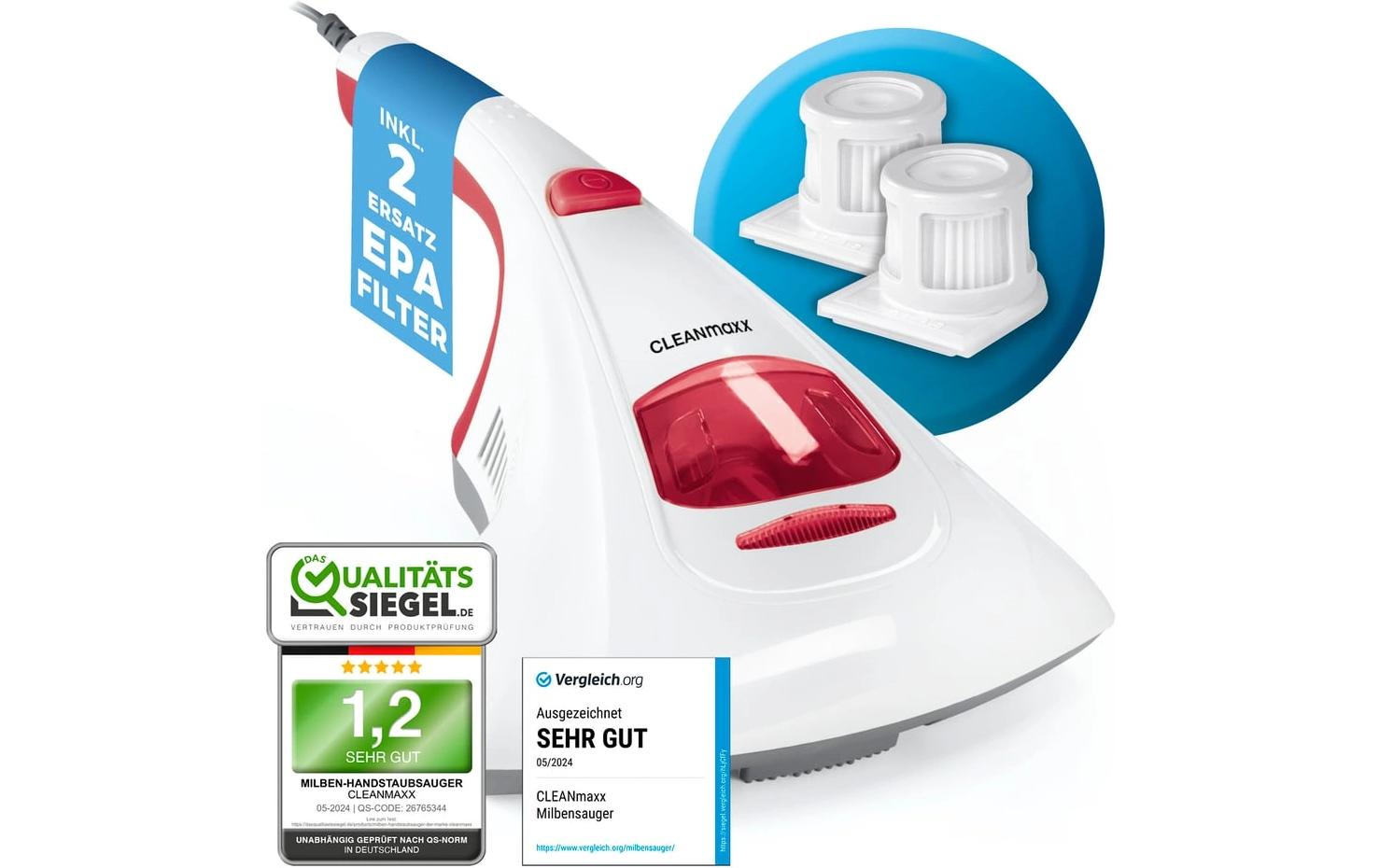 CLEANmaxx Matratzenreiniger mit UV-C-Licht Milben Handstaubsauger, 300W, Filter,