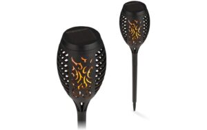 EASYmaxx Solar-Fackel LED 2er-Set 1,2V schwarz mit Erdspieß und Clip