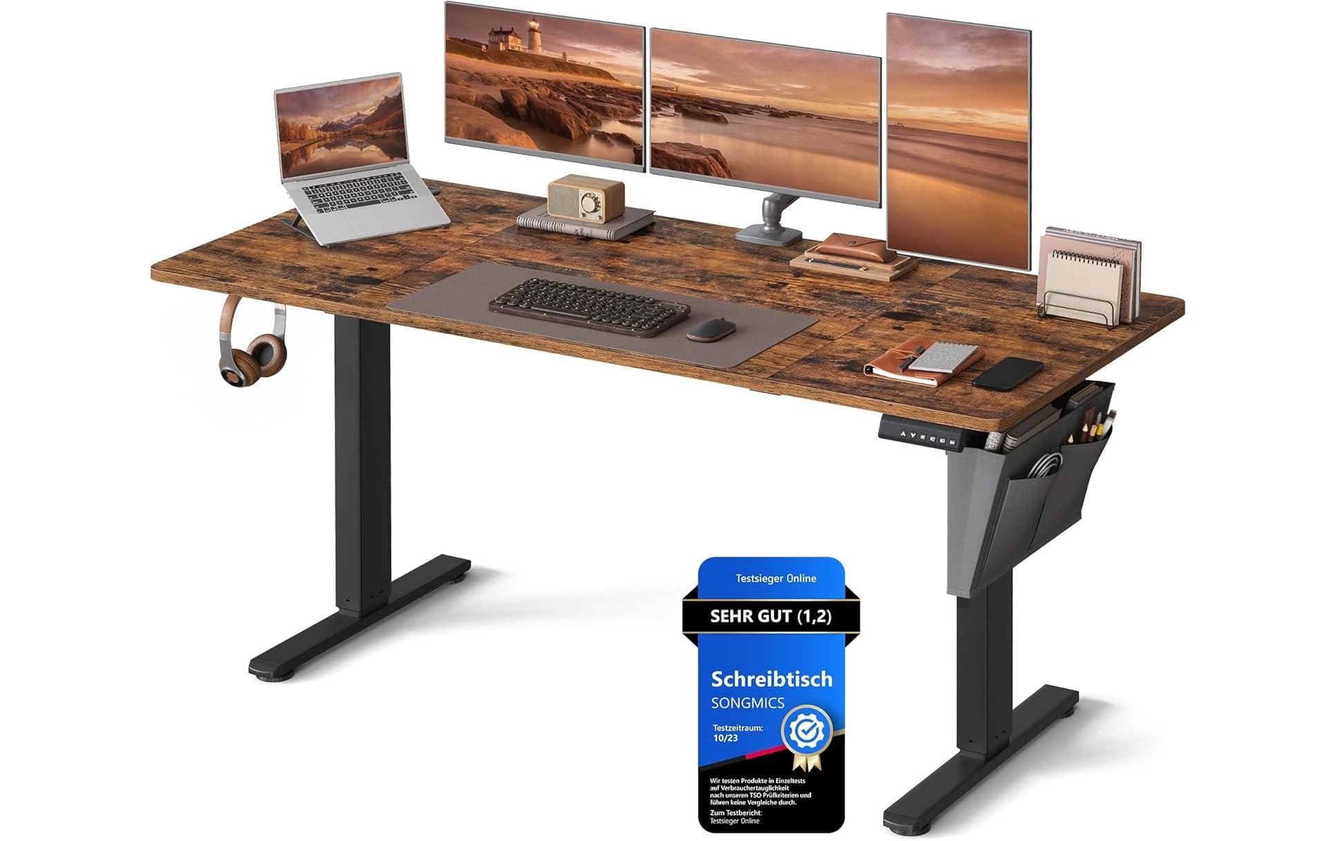Songmics Bürotisch vintage braun mit Platte 160x70cm, mit Organizer, Haken kaufen Schweiz | Mediatech.ch