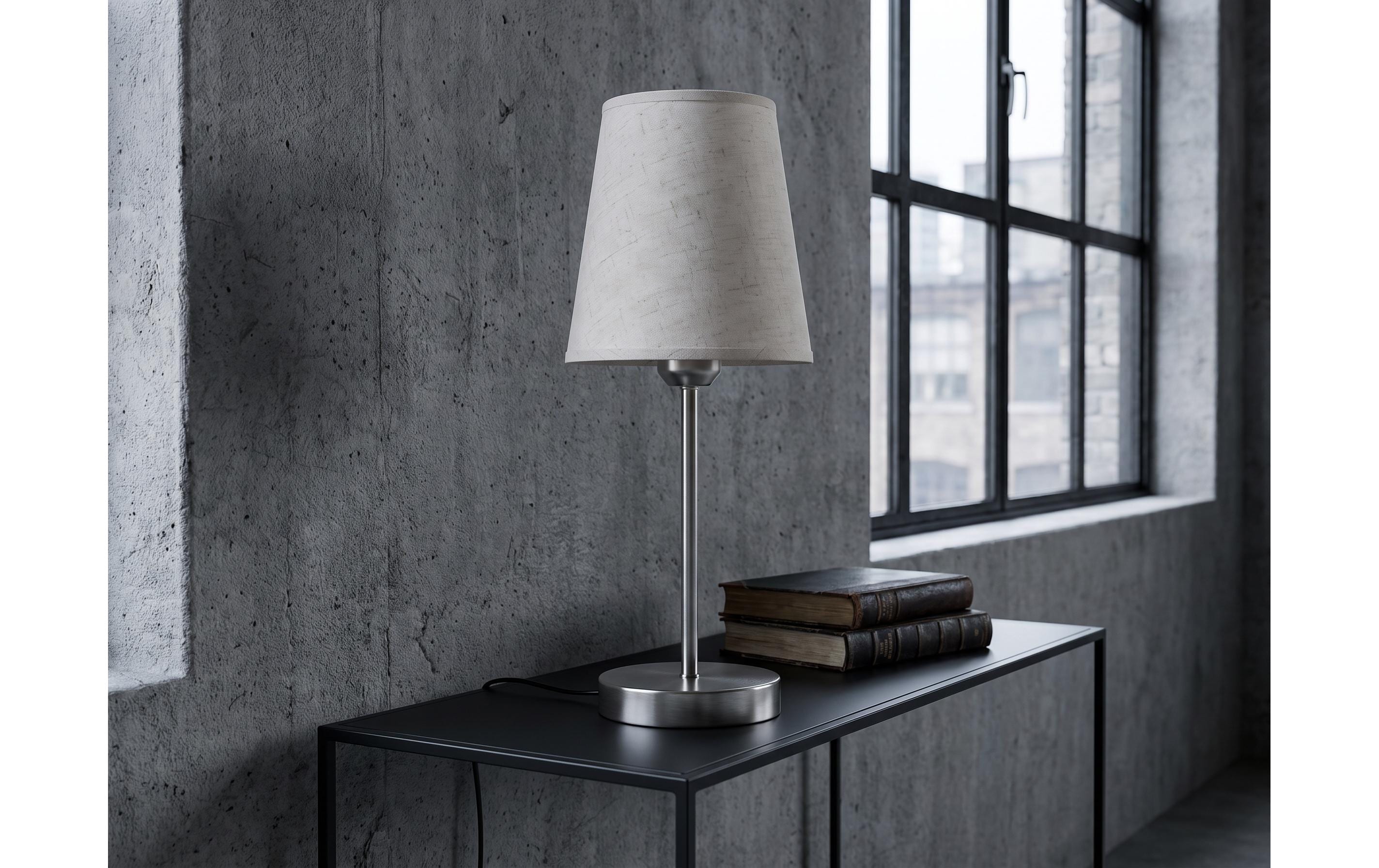 2106715_3 - Mediatech cocon Beistelltischlampe, rund, nickel/linen 3-fach dimmbar, ohne E27, max 20W