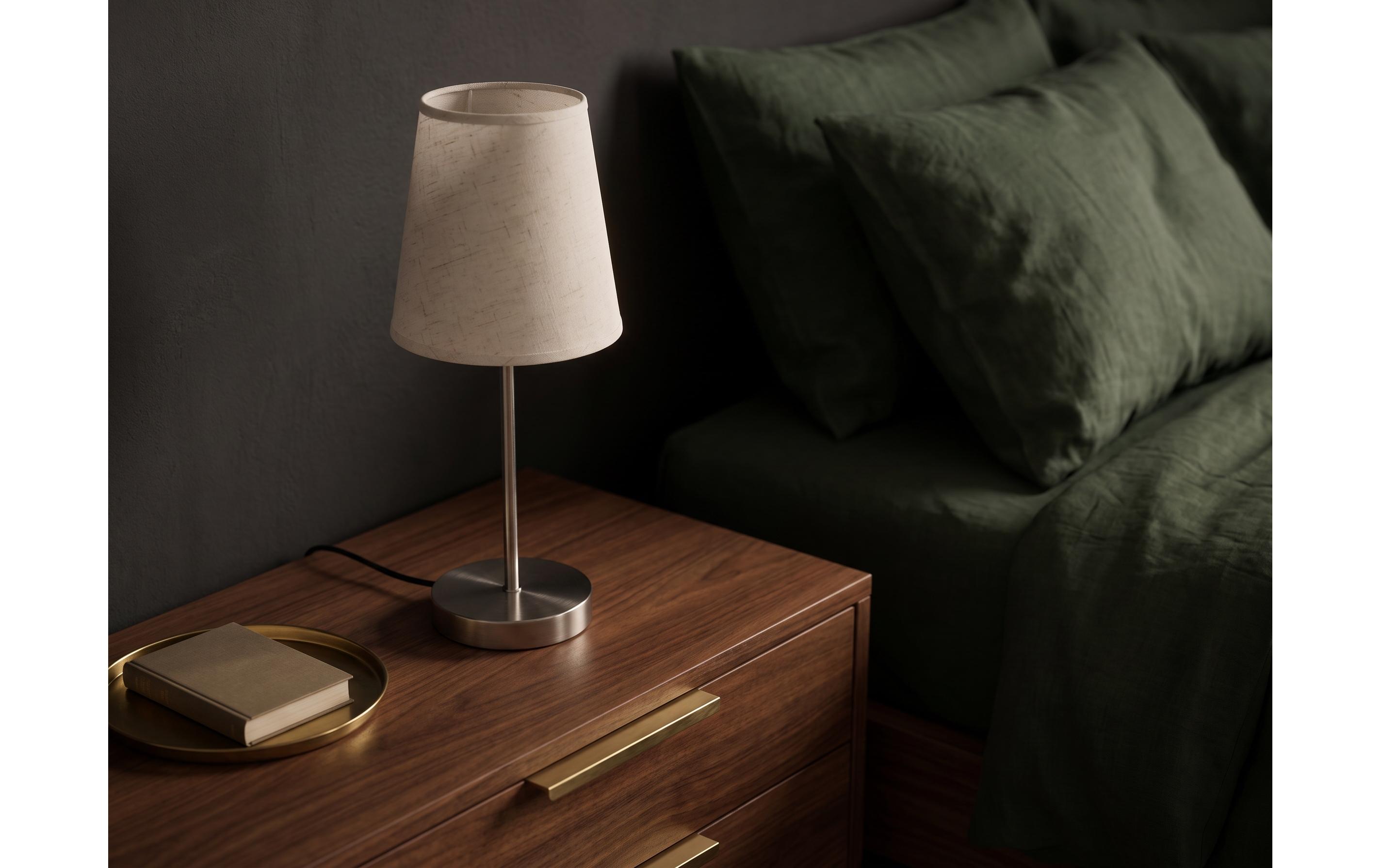 2106715_5 - Mediatech cocon Beistelltischlampe, rund, nickel/linen 3-fach dimmbar, ohne E27, max 20W