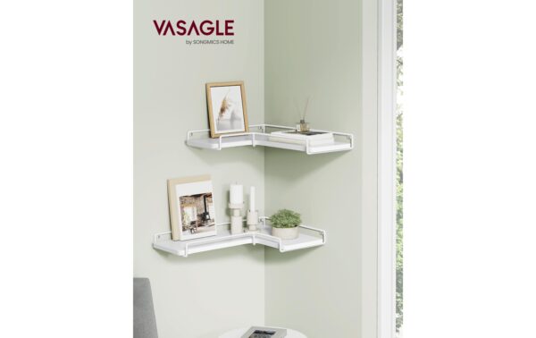 Vasagle Wandregal 2er Set, Weiss 40x29x4 cm, Stahl, Spanplatte