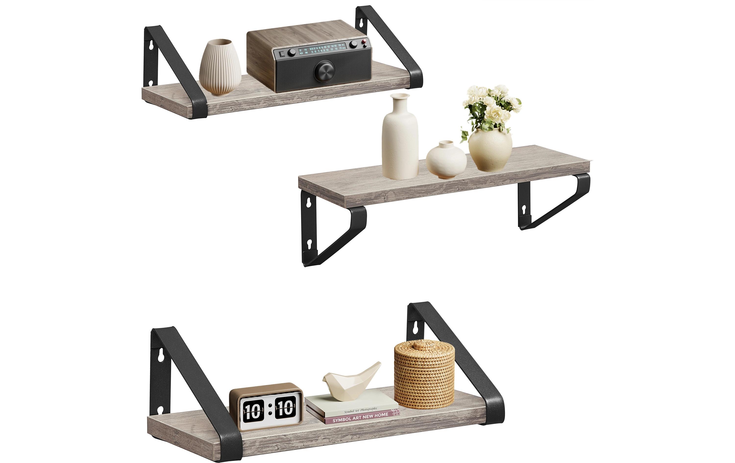 Vasagle Wandregal 3er Set 40/35/30x12x11 cm, Stahl, Spanplatte