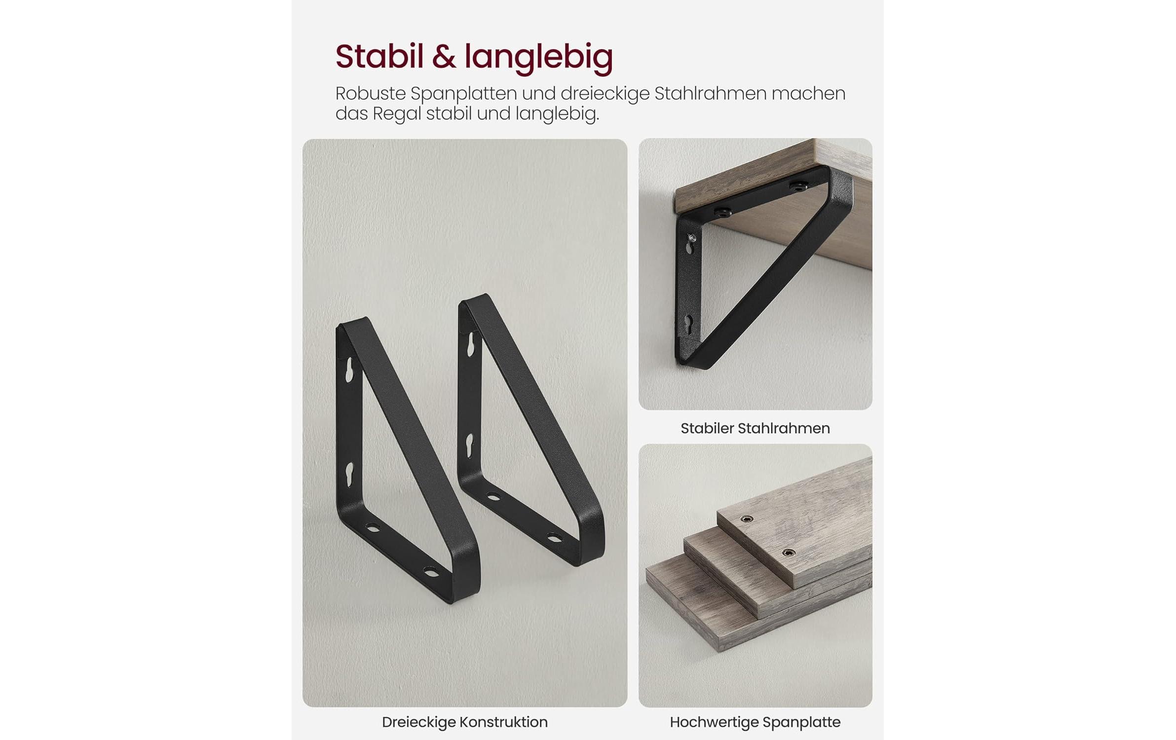 2109818_3 - Mediatech Vasagle Wandregal 3er Set 40/35/30x12x11 cm, Stahl, Spanplatte