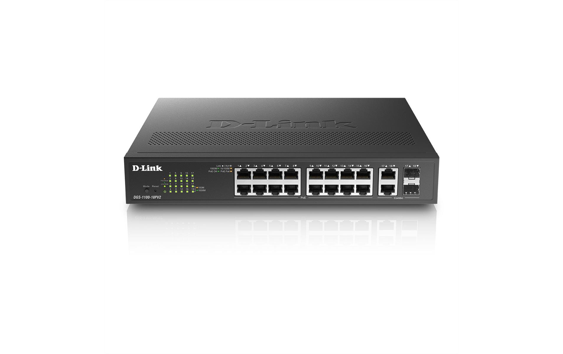D-Link DGS-1100-18PV2: 18 Port PoE+ Switch 116x Gigabit PoE, 2x Ge/SFP kaufen Schweiz | Mediatech.ch
