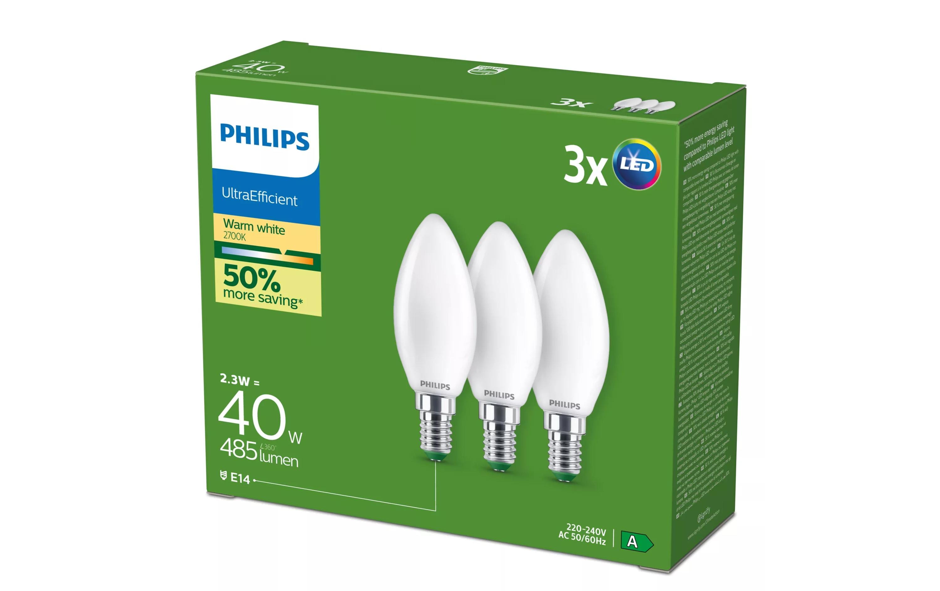 Philips LED CLA 3-er Pack 40W B35 E14 WW FR ND UE 3CT/4EC kaufen Schweiz | Mediatech.ch