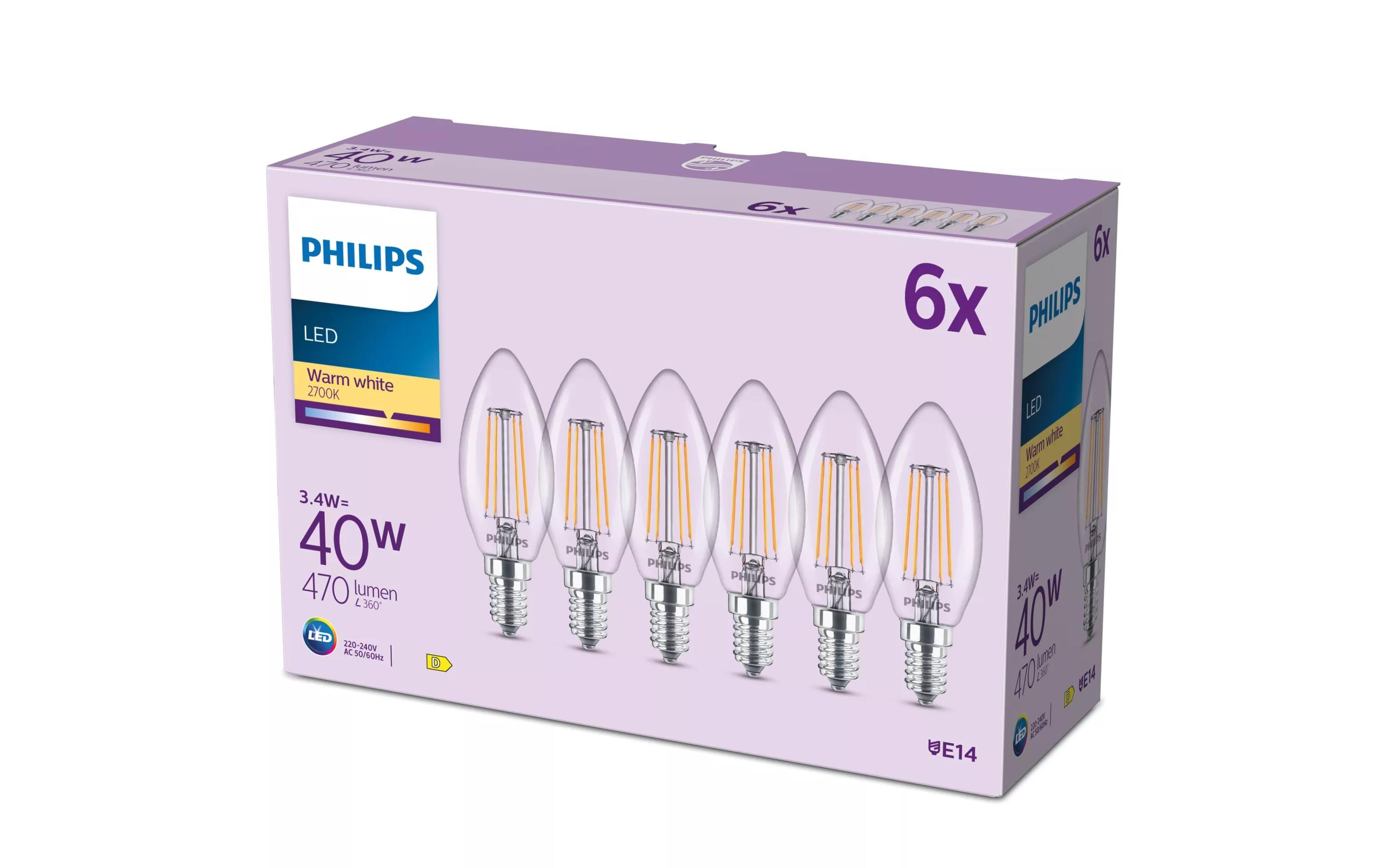 Philips LED classic 6-er Pack B35 40W E14 WW CL ND 6CT/4EC kaufen Schweiz | Mediatech.ch