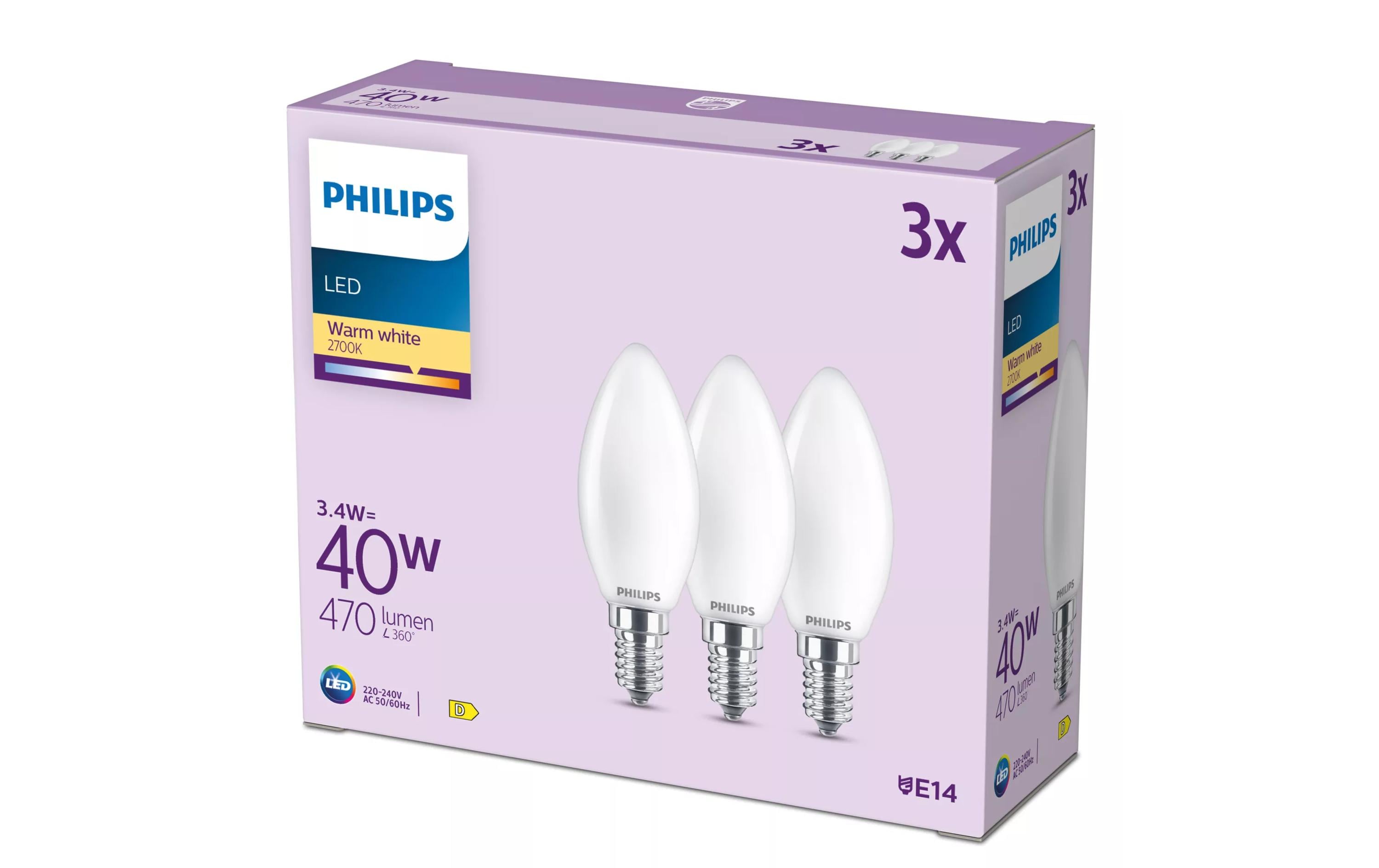 2126663 - Mediatech Philips LED classic 3-er Pack B35 40W E14 WW FR ND 3CT/4EC kaufen Schweiz | Mediatech.ch