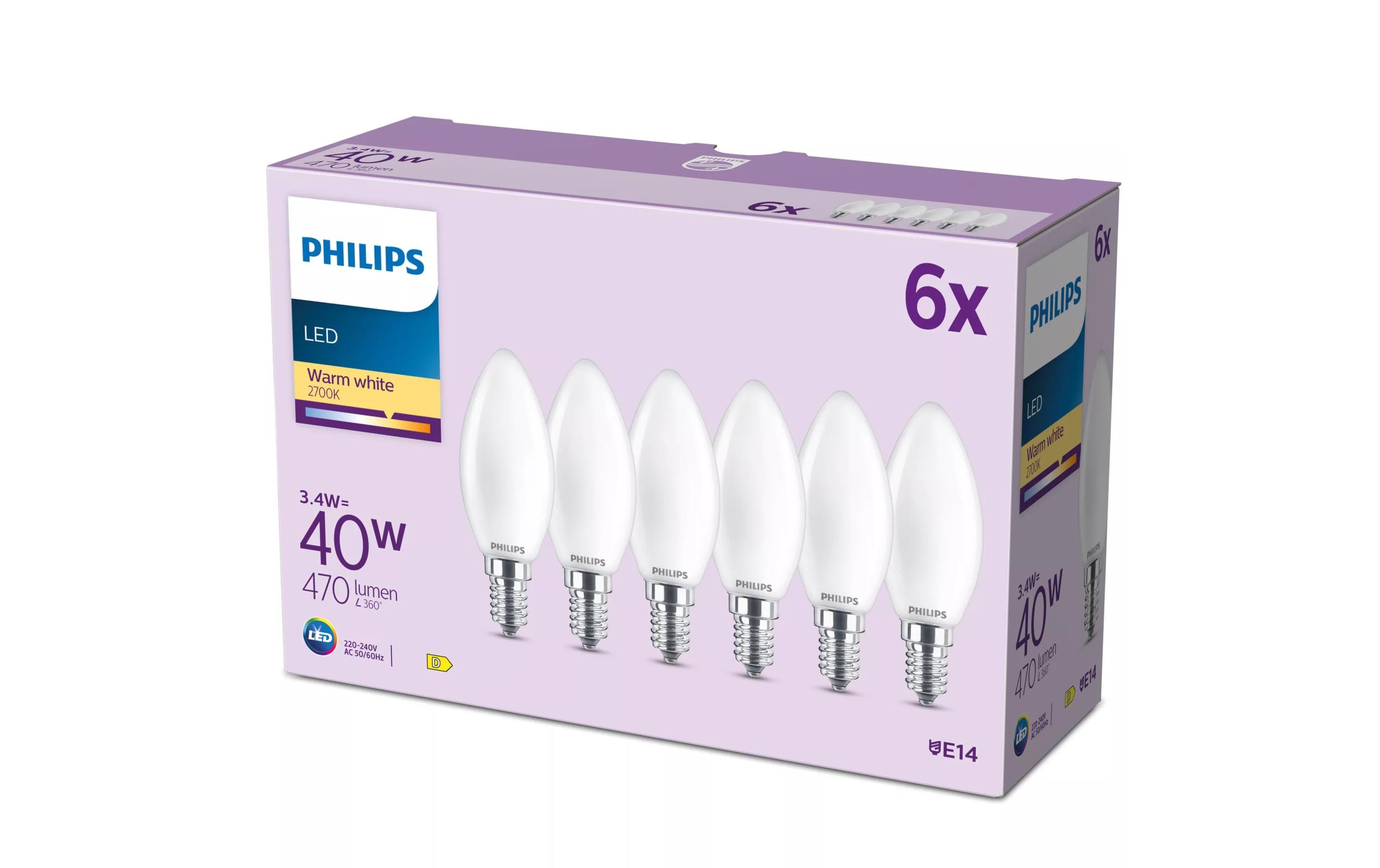 Philips LED classic 6-er Pack B35 40W E14 WW FR ND 6CT/4EC kaufen Schweiz | Mediatech.ch