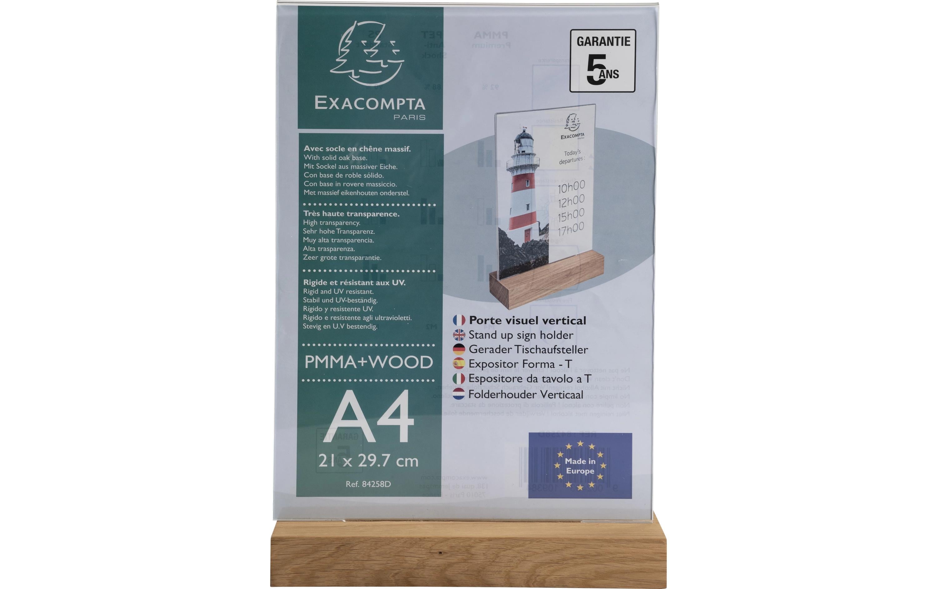 2127151_4 - Mediatech Exacompta Tischaufsteller A4, hoch Holzsockel, UV beständig