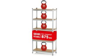 EASYmaxx Schwerlastregal 180x90x40cm 5 Böden Silber / Holzfarben