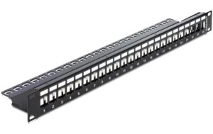 Delock 19 Keystone Patchpanel 24 Port 1HE, schwarz, Beschriftungsfeld, Zug Entl.