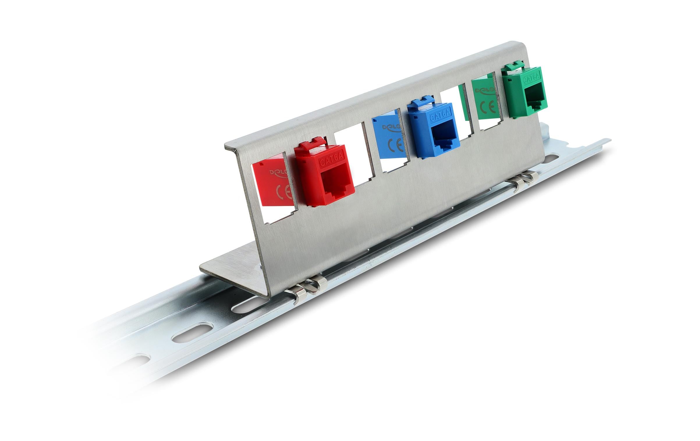 Delock Keystone Metall Halterung 8 Port für 35 mm Hutschiene, Edelstahl kaufen Schweiz | Mediatech.ch
