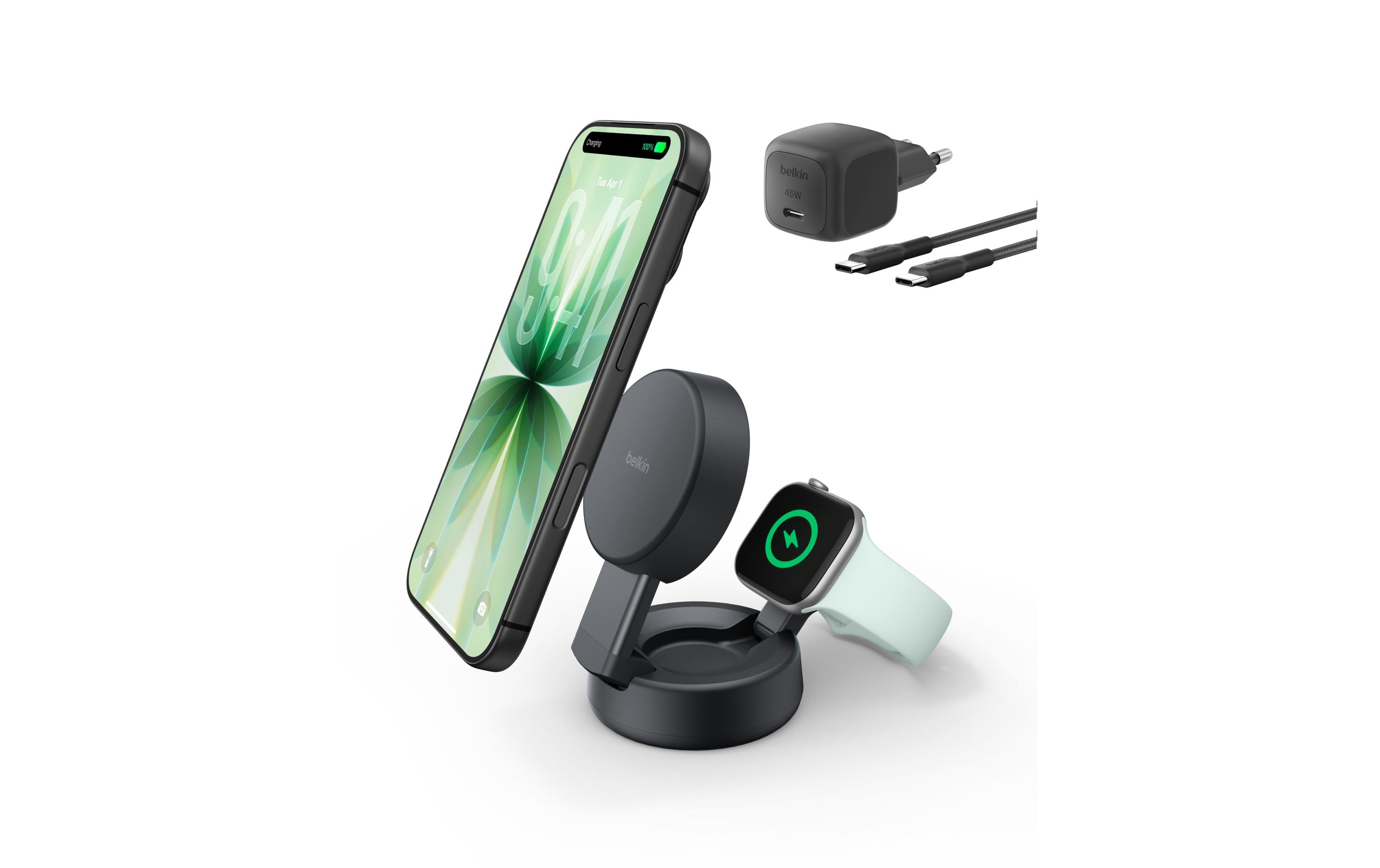 2134189 - Mediatech BELKIN UltraCharge Pro 2-in-1-Ladestation Qi2 (25W), Faltbar, Dunkelgrau kaufen Schweiz | Mediatech.ch