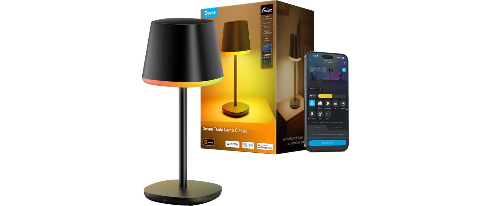 Govee Table Lamp schwarz 500lm, RGBICWW,4800mAh
