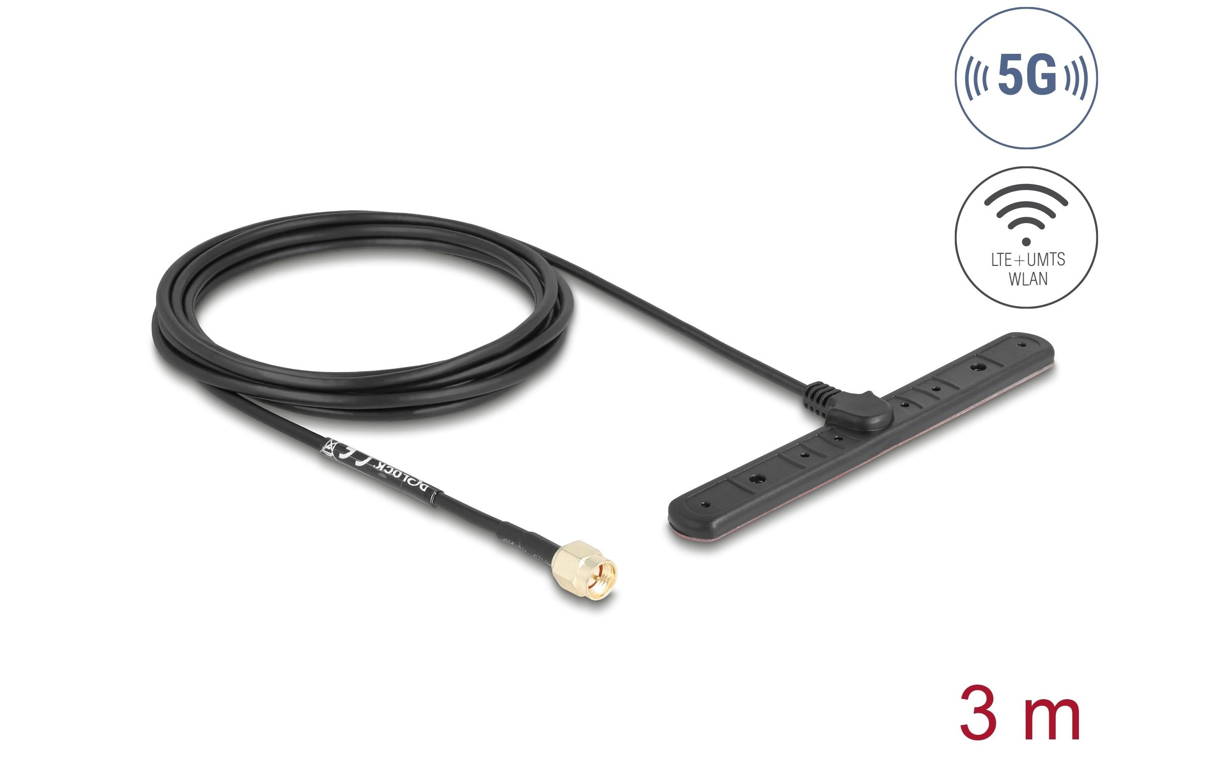 2147841 - Mediatech Delock 5G LTE Antenne SMA Stecker 3 dBi 3 dBi, omni, Klebemontage, outdoor, 3m
