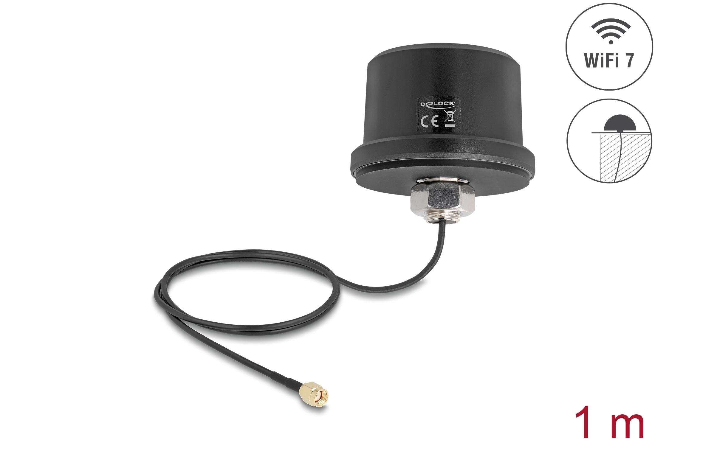 Delock WiFi 7 Antenne RP-SMA St 3,5 dBi, omni, 1 m, Dachmontage, outdoor