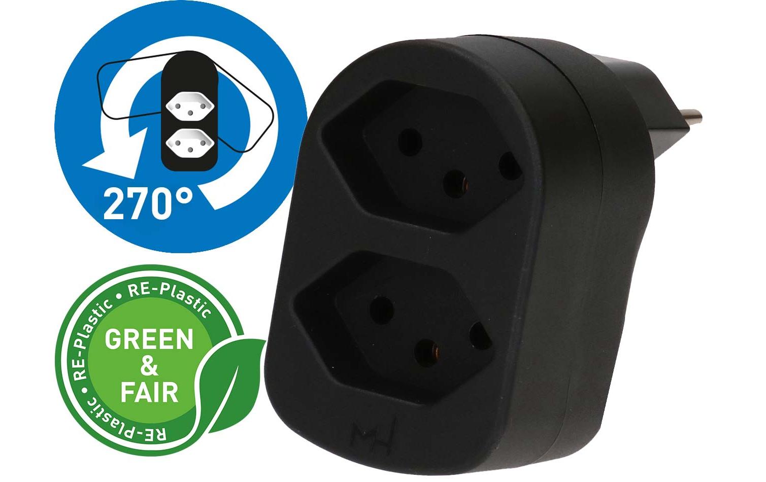 Max Hauri Abzweigstecker ADAPT 2x Typ 13 schwarz drehbar Green+Fair kaufen | Mediatech.ch