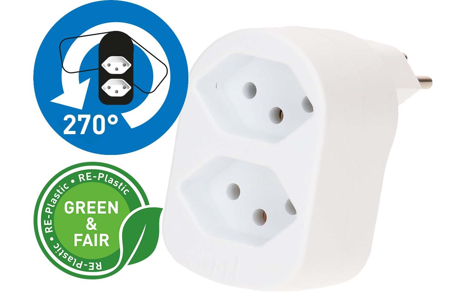 Max Hauri Abzweigstecker ADAPT 2x Typ 13 weiss drehbar Green+Fair kaufen | Mediatech.ch