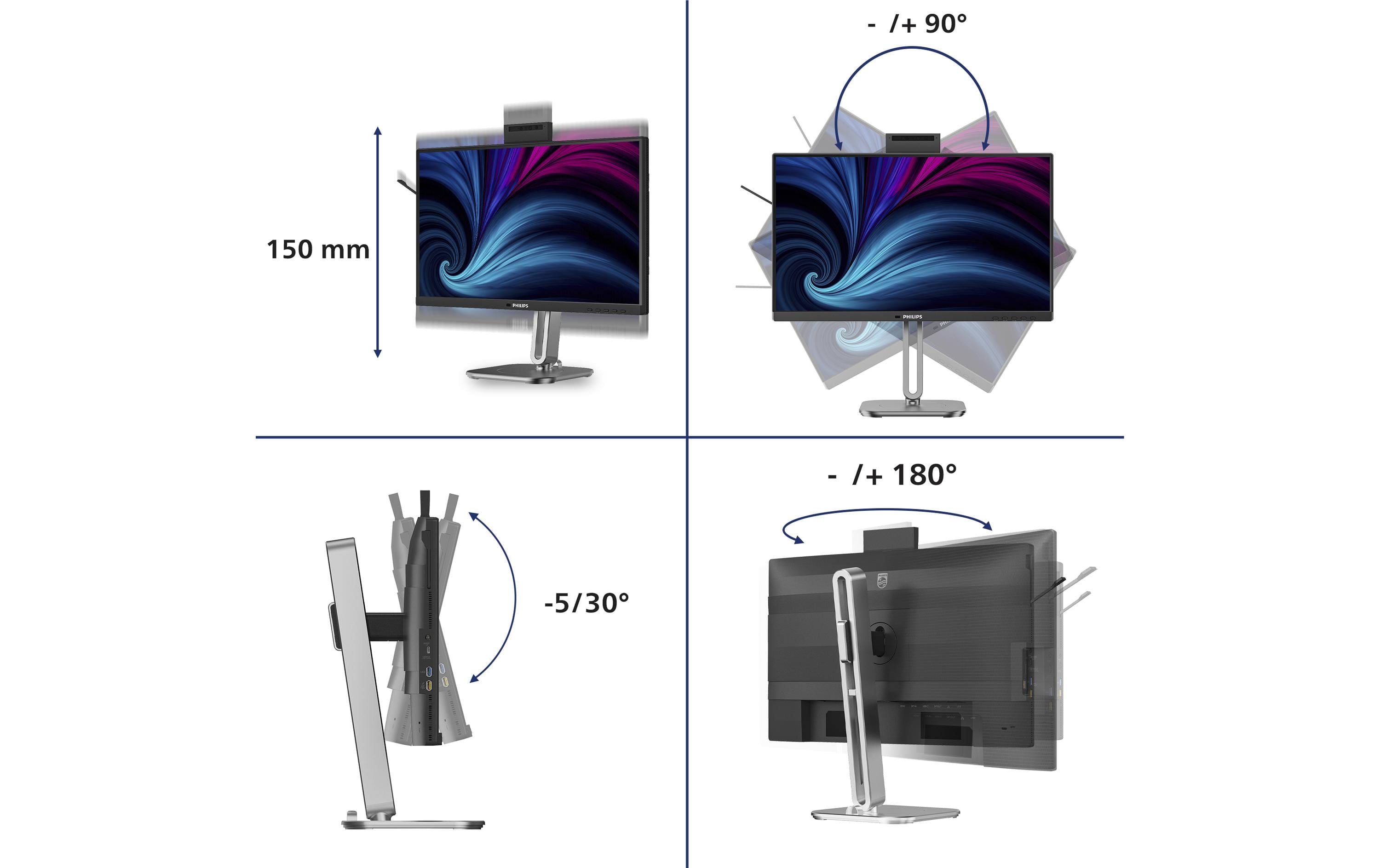 2164564_2 - Mediatech Philips 24 24B2U4301H/00, 1920x1200, 100Hz HV, HDMI, DP, USB Hub, RJ45, PD90W, WebCam