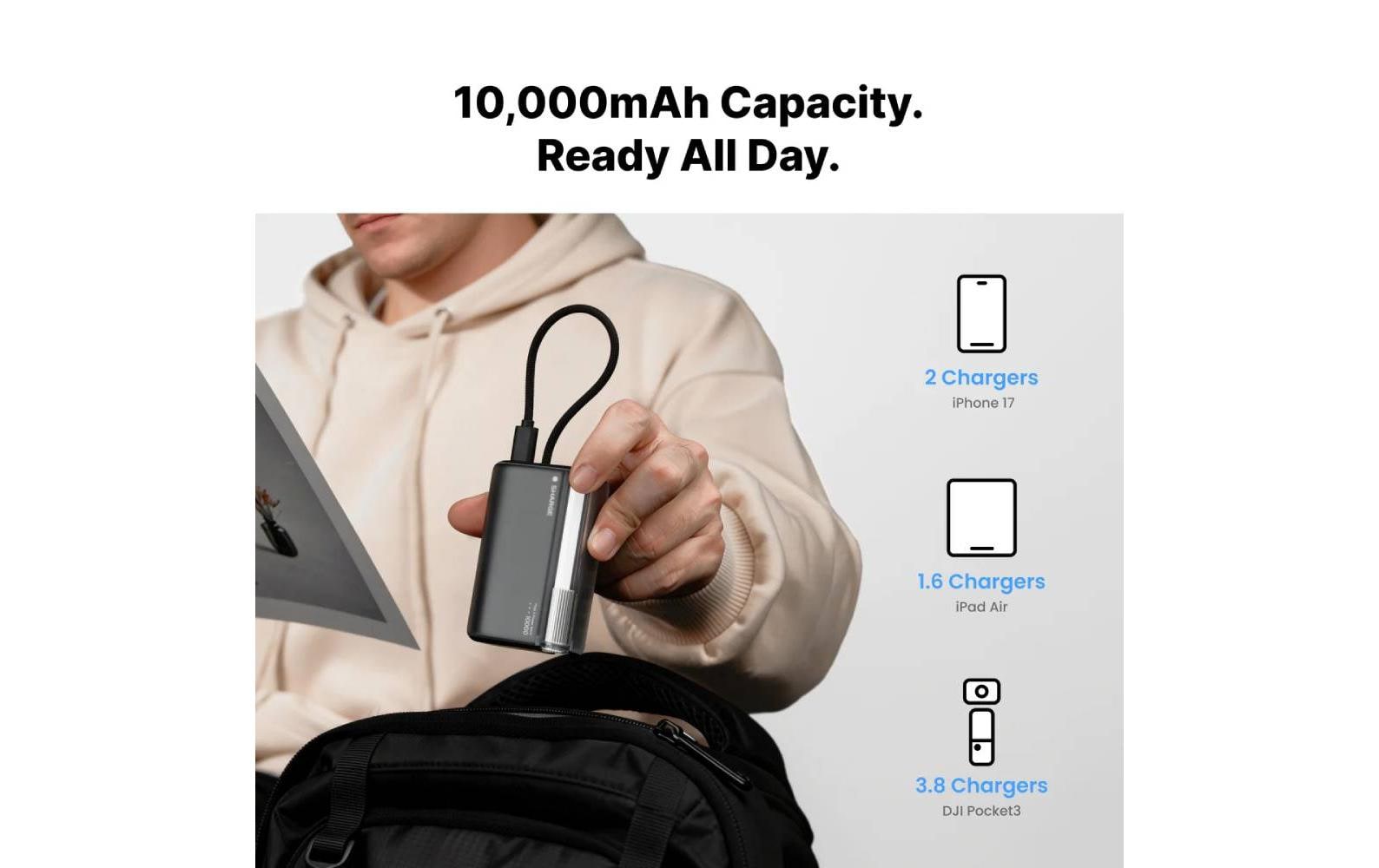 2185761_2 - Mediatech Sharge Flow 3 10000 mAh, 45 W, integriertes USB-C Kabel
