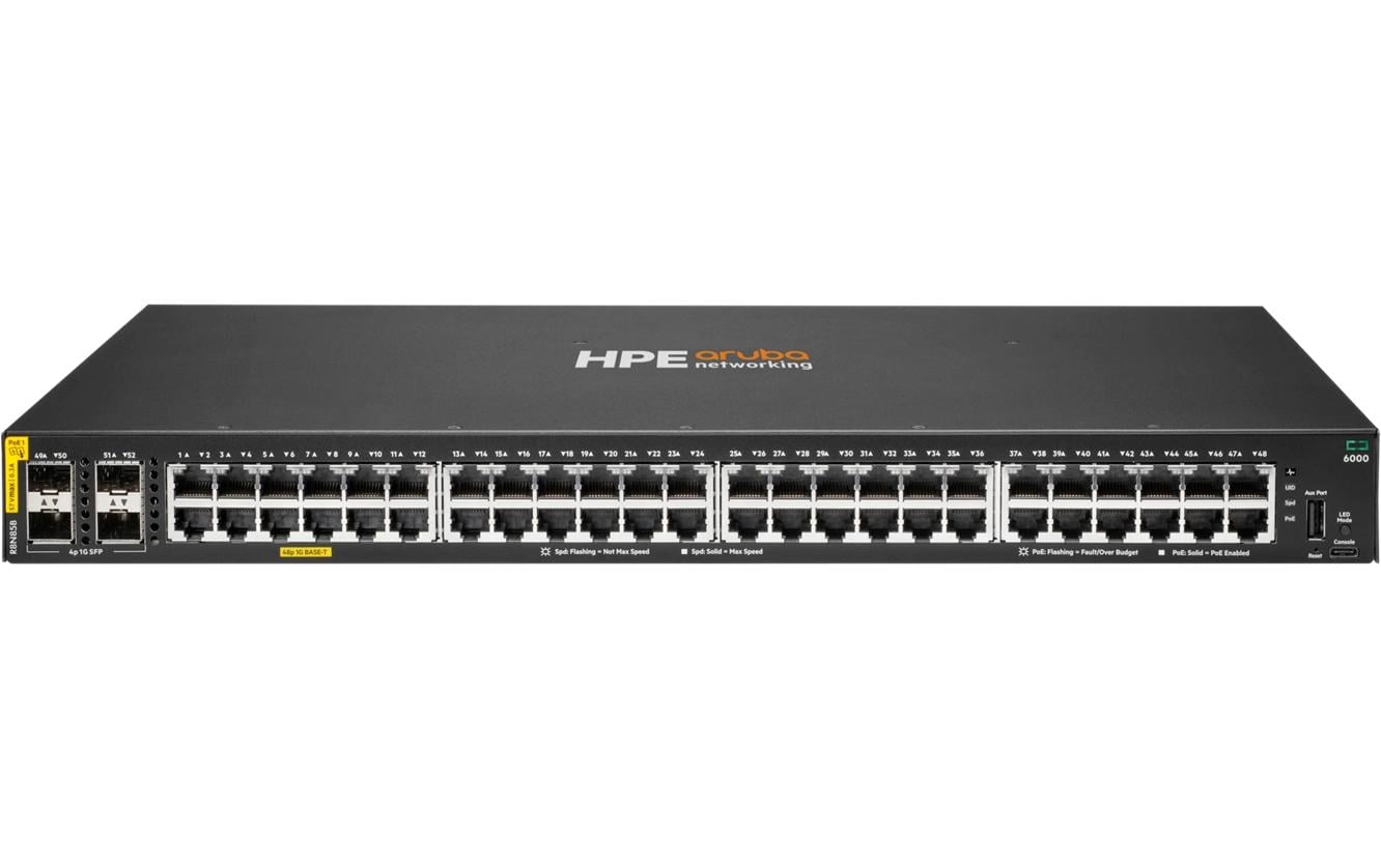 2187379 - Mediatech HPE Aruba Networking HPE Aruba R8N85B CX 6000 48P PoE 370W PoE Leistung, 4x SFP kaufen | Mediatech.ch
