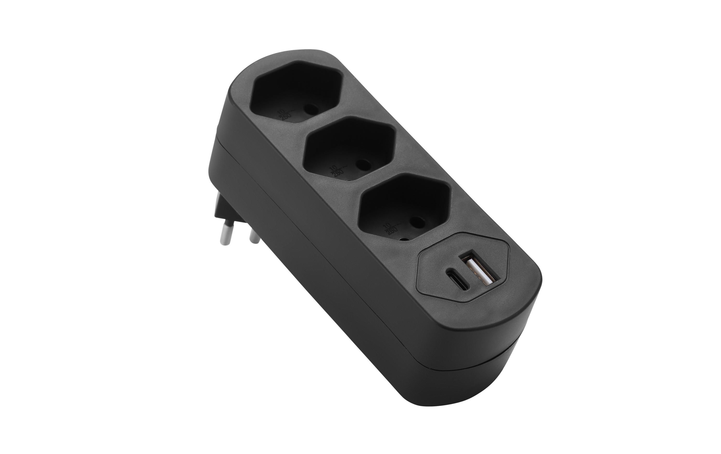 Schönenberger Abzweigstecker 3xT13 mit USB PD30W, schwarz kaufen Schweiz | Mediatech.ch