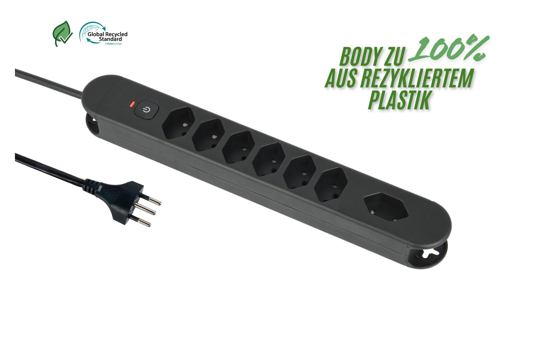 Schönenberger Steckdosenleiste ReLife 7xT13, 1.8m Kabel, schwarz kaufen Schweiz | Mediatech.ch