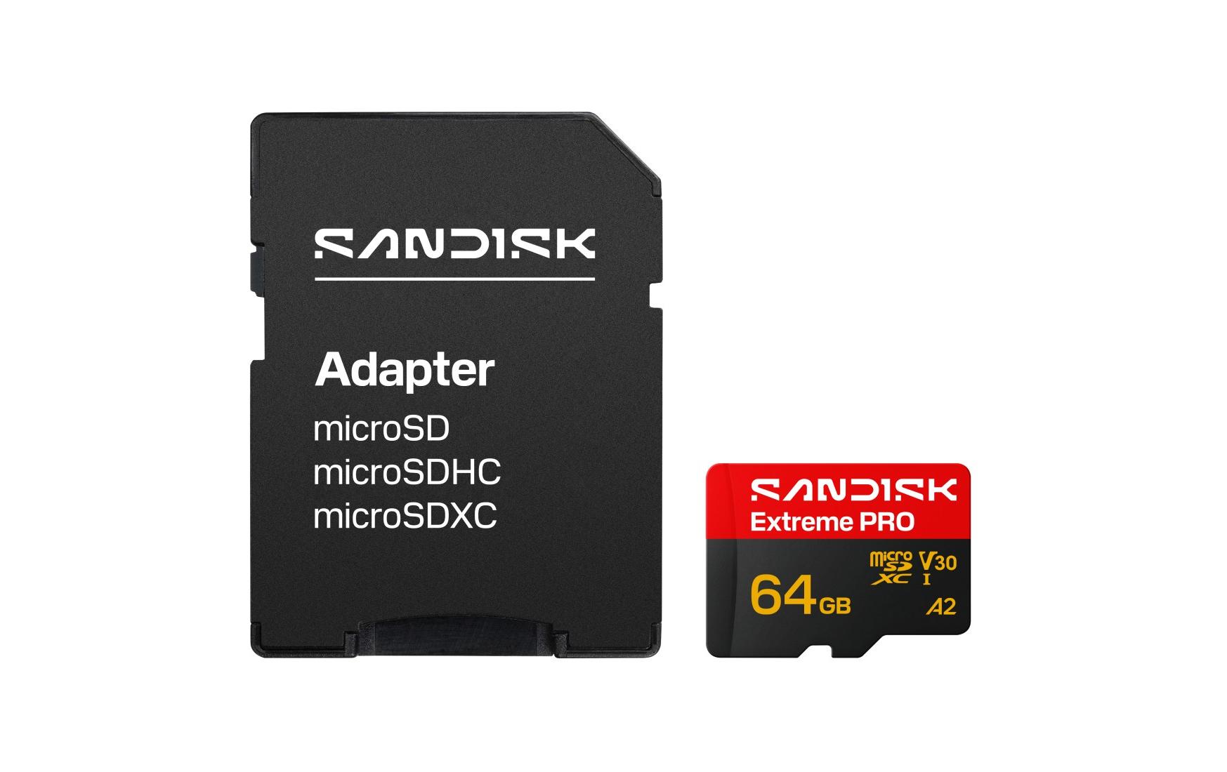 SanDisk microSDXC Card Extreme PRO 64GB Lesen 200MB/s, Schr. 90MB/s, inkl. Adapter