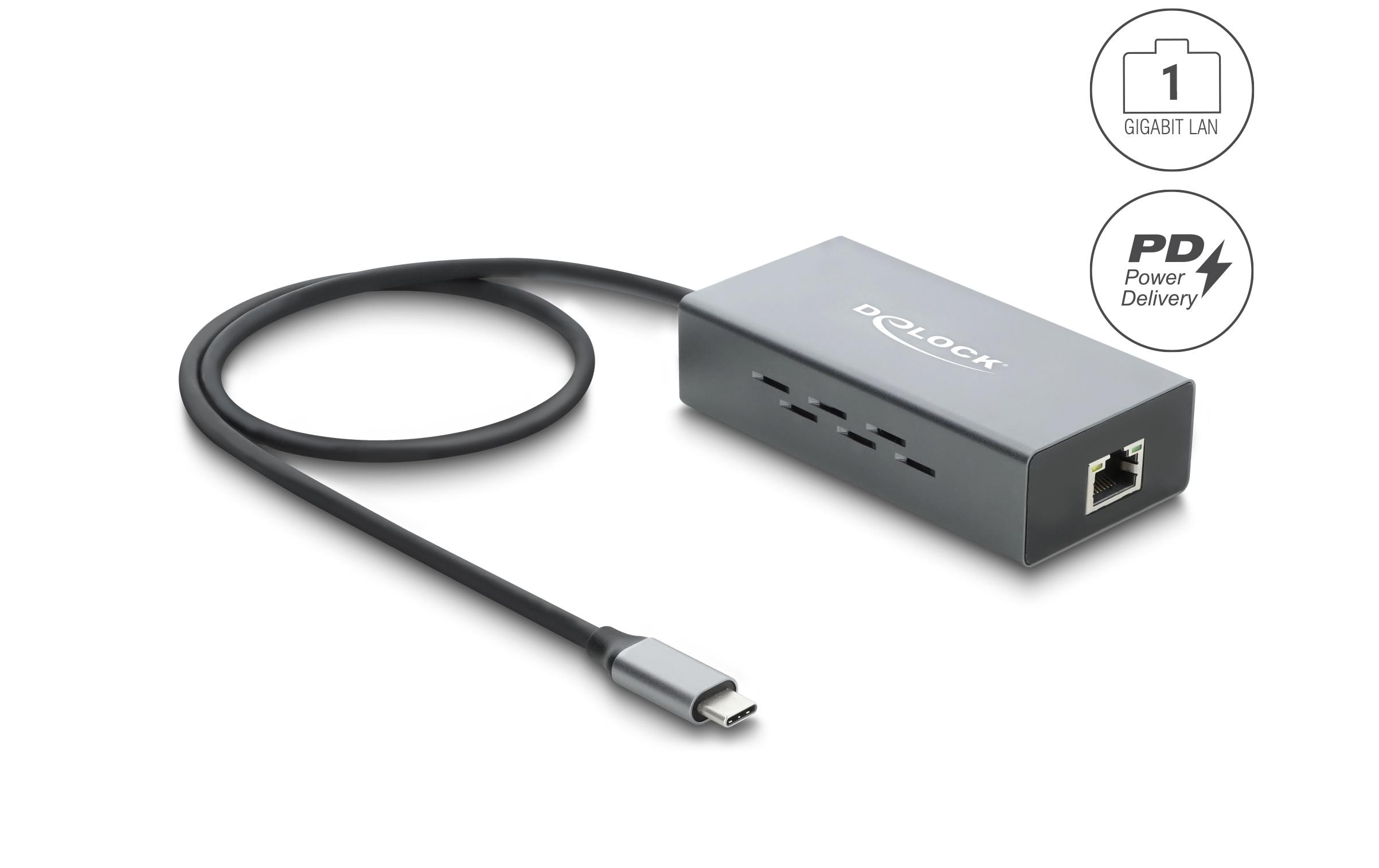 Delock USB Type-C Netzwerk Adapter Gigabit LAN 1 x RJ45 PoE USB Power Delivery kaufen Schweiz | Mediatech.ch