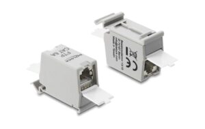 Delock Kupplung RJ45 Buchse-Buchse, Cat.6A grau, Staubschutzklappe, Hutschienen kaufen Schweiz | Mediatech.ch