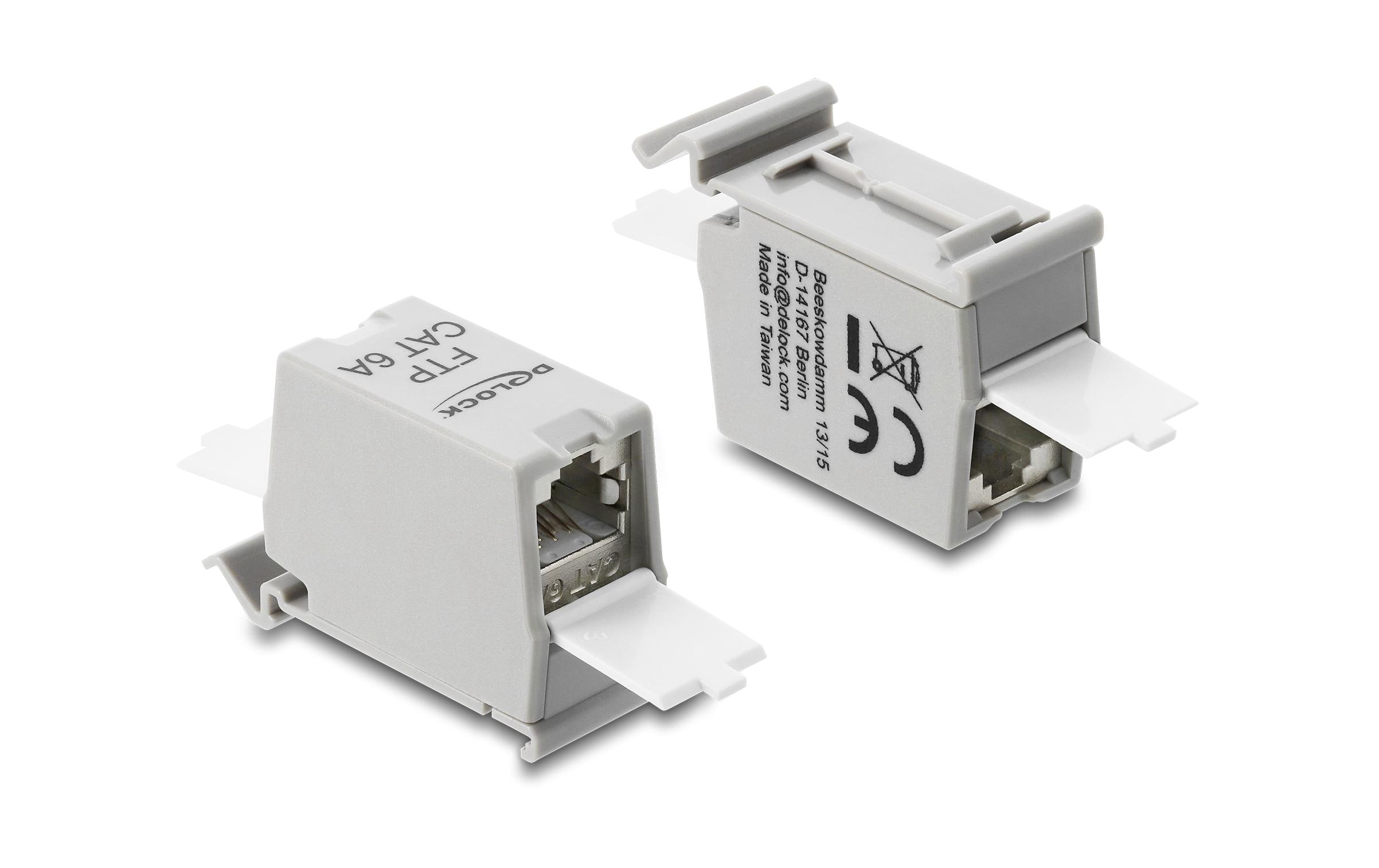Delock Kupplung RJ45 Buchse-Buchse, Cat.6A grau, Staubschutzklappe, Hutschienen kaufen Schweiz | Mediatech.ch