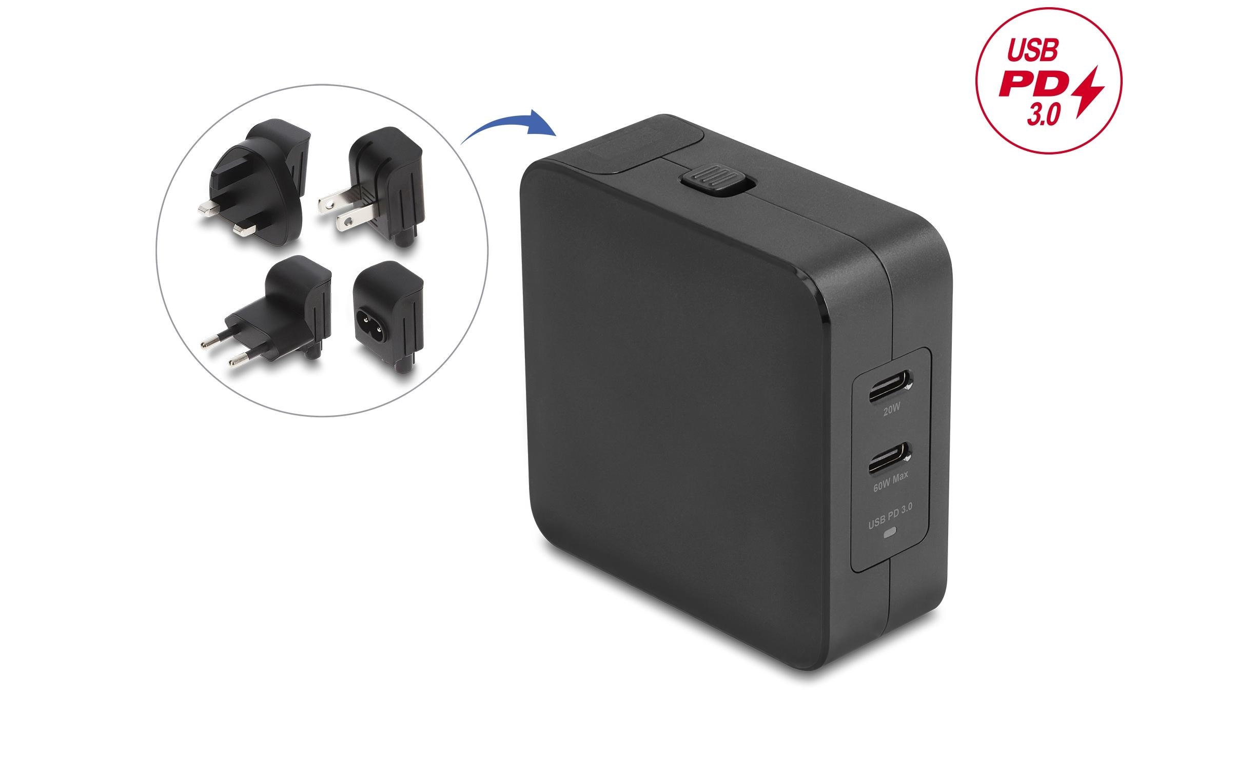 2216500 - Mediatech Delock USB-Ladegerät GaN, 2 x USB Type-C PD 3.0, 65 W, inkl. kaufen Schweiz | Mediatech.ch