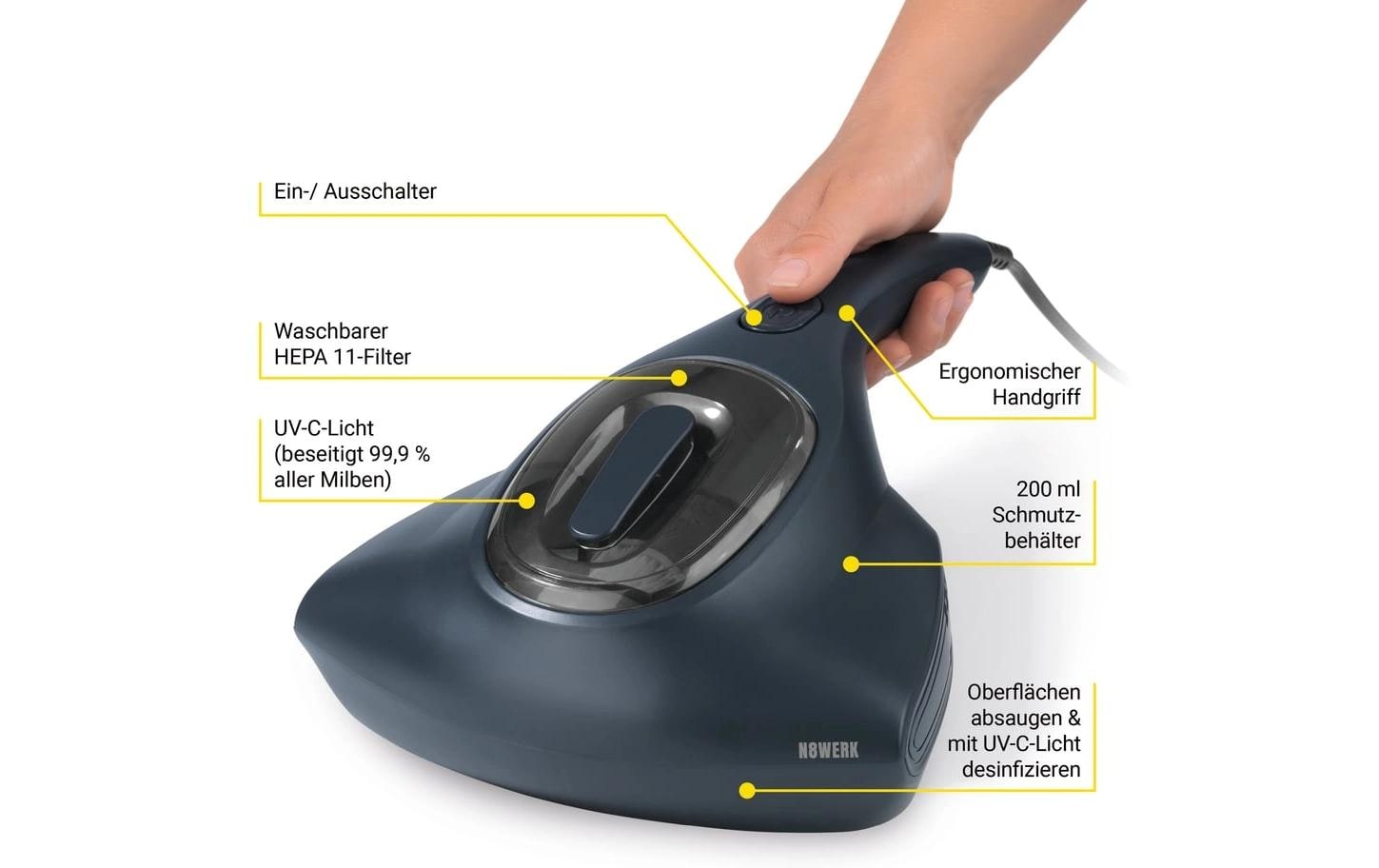2224348_4 - Mediatech N8WERK Akku-Milben-Handstaubsauger 300W Grau Staubsauger