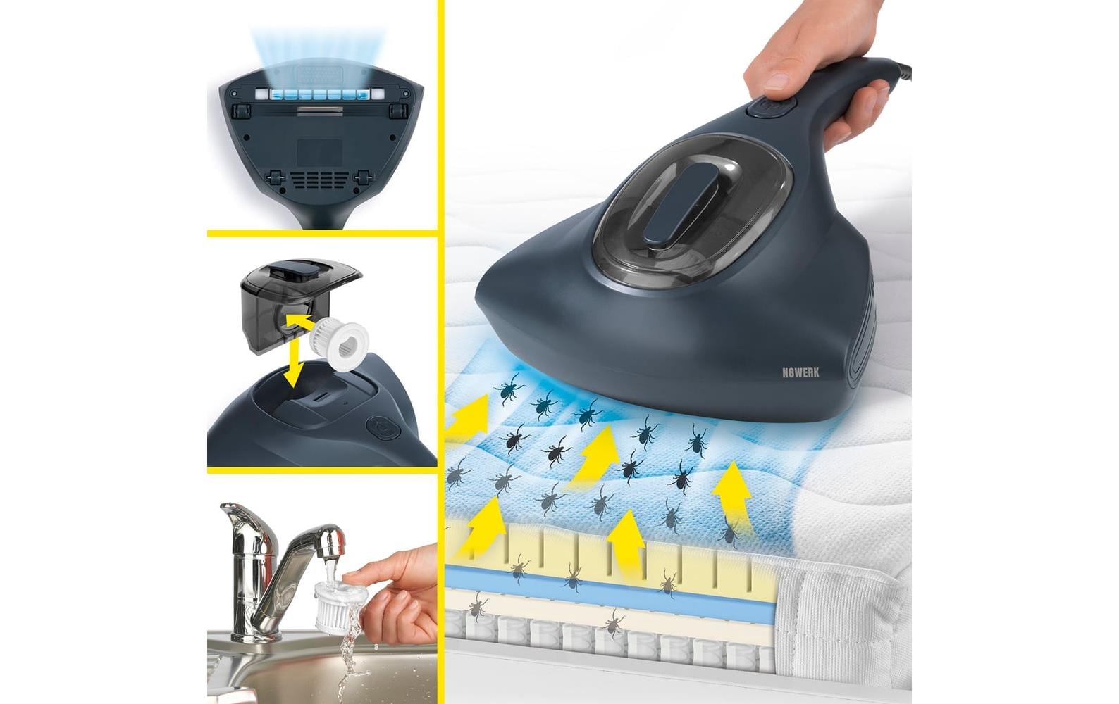 2224348_8 - Mediatech N8WERK Akku-Milben-Handstaubsauger 300W Grau Staubsauger