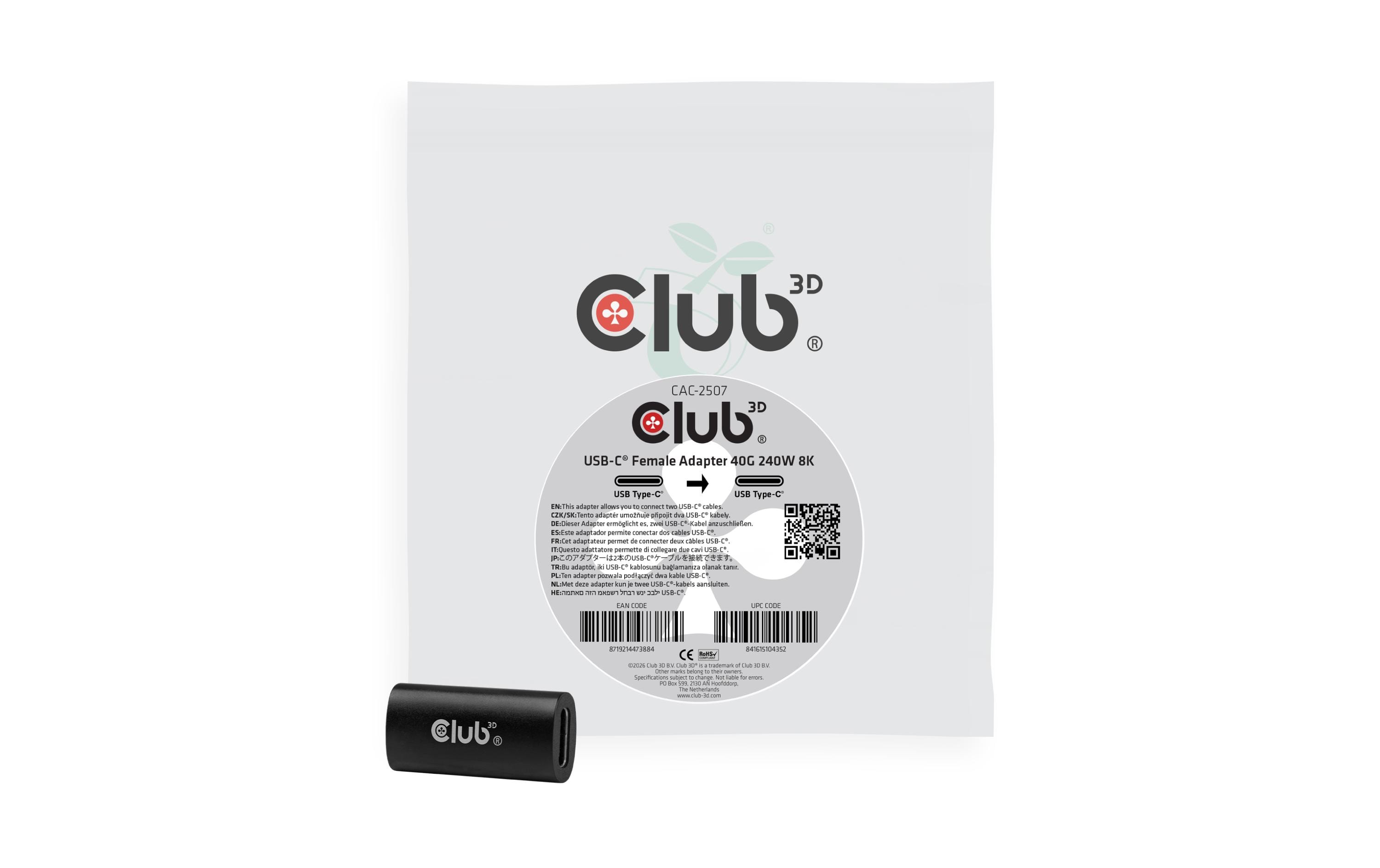 Club 3D USB-C Adapter 40G 240W 8K60Hz 2x USB-C 40Gbps Buchse kaufen Schweiz | Mediatech.ch