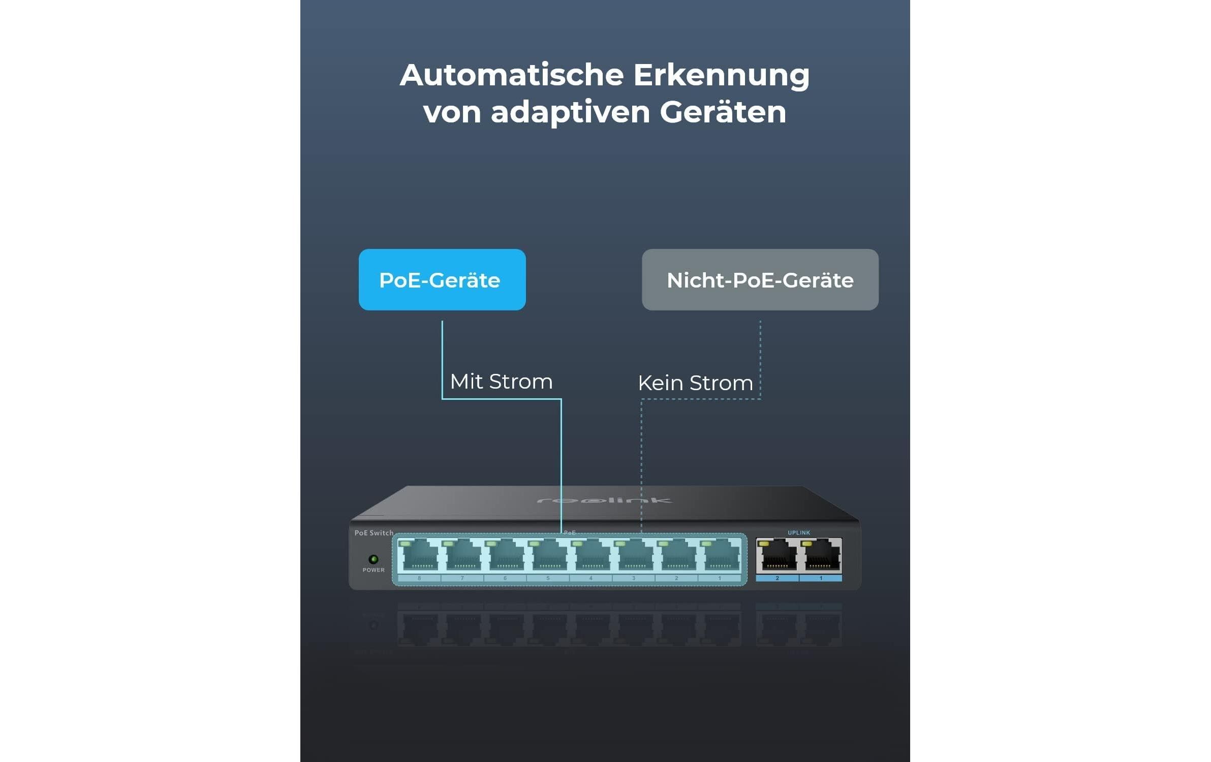 2239136_1 - Mediatech Reolink RLA-PS1 PoE-Switch 8x PoE, 2x GiBit, 30W
