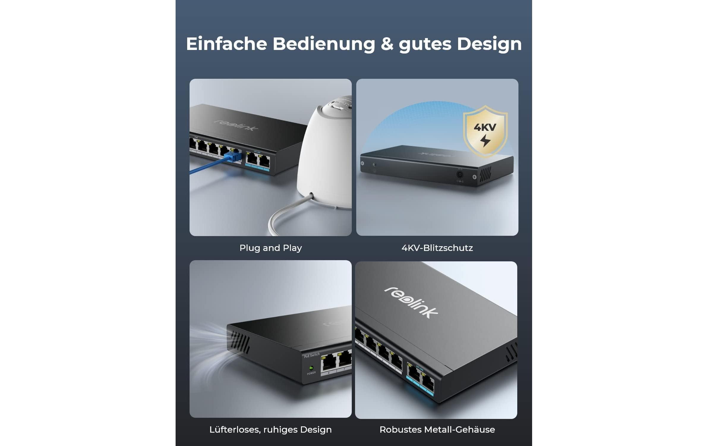 2239136_2 - Mediatech Reolink RLA-PS1 PoE-Switch 8x PoE, 2x GiBit, 30W