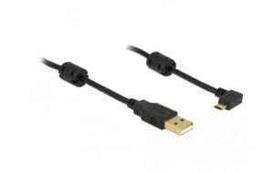 USB2.0 Micro-Kabel, 1m, A-MicroB, Schwarz Micro-B Stecker 90° nach rechts gewinkelt